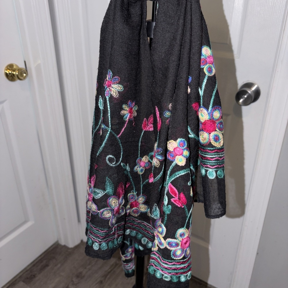 Floral Embroidery Pashmina scarf Wrap light weight Hand stitched Look Accessory